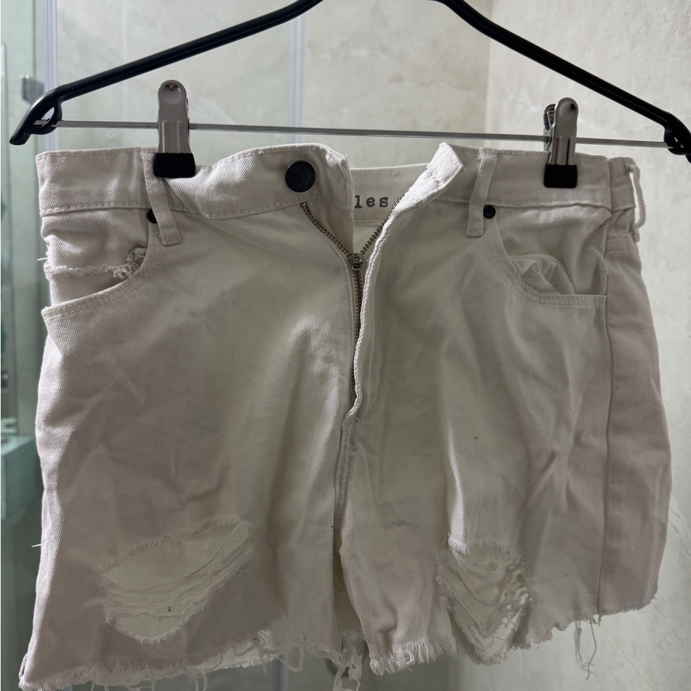 Articles Of Society Cream Distressed Denim Shorts